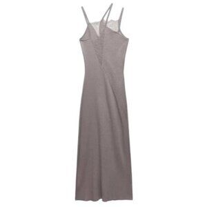 NWT Zara Combination Knit Slip Dress Dusty Mauve Ribbed Midi ‎ M NWT